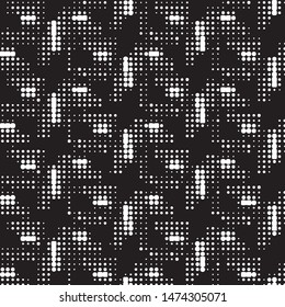 Abstract grunge grid polka dot halftone background pattern. Spotted black and white vector line illustration