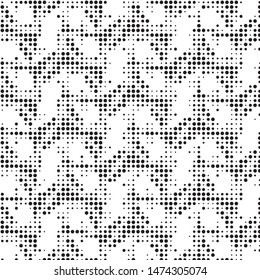Abstract grunge grid polka dot halftone background pattern. Spotted black and white vector line illustration
