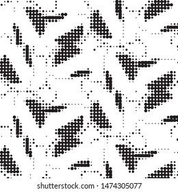 Abstract grunge grid polka dot halftone background pattern. Spotted black and white vector line illustration