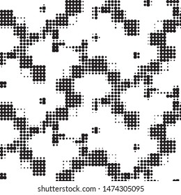Abstract grunge grid polka dot halftone background pattern. Spotted black and white vector line illustration