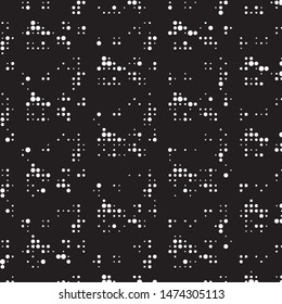 Abstract grunge grid polka dot halftone background pattern. Spotted black and white vector line illustration