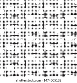 Abstract grunge grid polka dot halftone background pattern. Spotted black and white vector line illustration