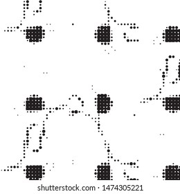 Abstract grunge grid polka dot halftone background pattern. Spotted black and white vector line illustration