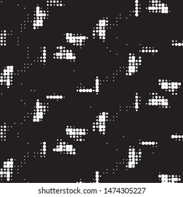 Abstract grunge grid polka dot halftone background pattern. Spotted black and white vector line illustration
