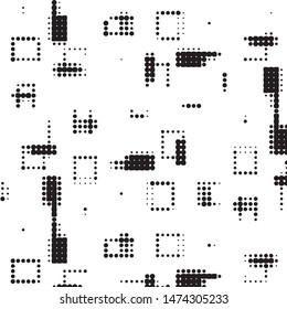 Abstract grunge grid polka dot halftone background pattern. Spotted black and white vector line illustration