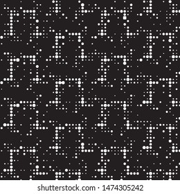 Abstract grunge grid polka dot halftone background pattern. Spotted black and white vector line illustration