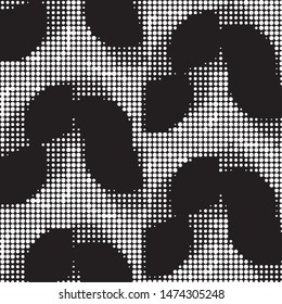 Abstract grunge grid polka dot halftone background pattern. Spotted black and white vector line illustration