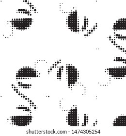 Abstract grunge grid polka dot halftone background pattern. Spotted black and white vector line illustration