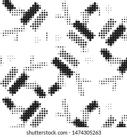 Abstract grunge grid polka dot halftone background pattern. Spotted black and white vector line illustration