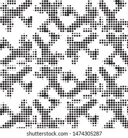 Abstract grunge grid polka dot halftone background pattern. Spotted black and white vector line illustration