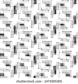 Abstract grunge grid polka dot halftone background pattern. Spotted black and white vector line illustration