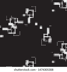 Abstract grunge grid polka dot halftone background pattern. Spotted black and white vector line illustration