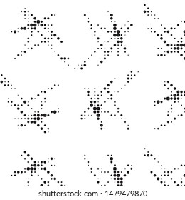 Abstract grunge grid polka dot halftone background pattern. Spotted black and white vector line illustration