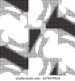 Abstract grunge grid polka dot halftone background pattern. Spotted black and white vector line illustration