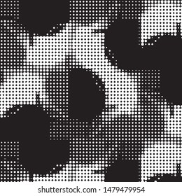 Abstract grunge grid polka dot halftone background pattern. Spotted black and white vector line illustration