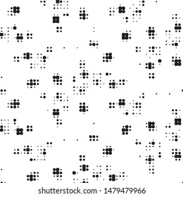 Abstract grunge grid polka dot halftone background pattern. Spotted black and white vector line illustration