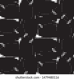 Abstract grunge grid polka dot halftone background pattern. Spotted black and white vector line illustration
