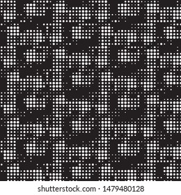 Abstract grunge grid polka dot halftone background pattern. Spotted black and white vector line illustration