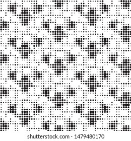 Abstract grunge grid polka dot halftone background pattern. Spotted black and white vector line illustration
