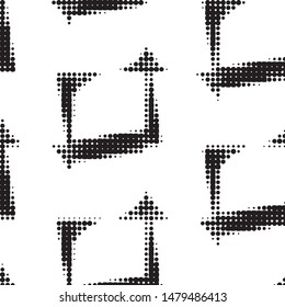 Abstract grunge grid polka dot halftone background pattern. Spotted black and white vector line illustration