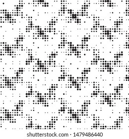 Abstract grunge grid polka dot halftone background pattern. Spotted black and white vector line illustration