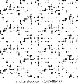 Abstract grunge grid polka dot halftone background pattern. Spotted black and white vector line illustration