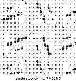 Abstract grunge grid polka dot halftone background pattern. Spotted black and white vector line illustration