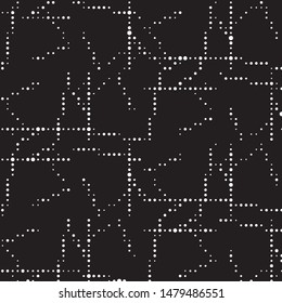 Abstract grunge grid polka dot halftone background pattern. Spotted black and white vector line illustration