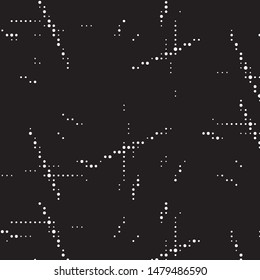 Abstract grunge grid polka dot halftone background pattern. Spotted black and white vector line illustration