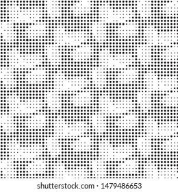 Abstract grunge grid polka dot halftone background pattern. Spotted black and white vector line illustration