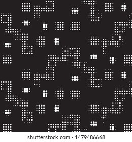 Abstract grunge grid polka dot halftone background pattern. Spotted black and white vector line illustration