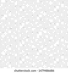 Abstract grunge grid polka dot halftone background pattern. Spotted black and white vector line illustration