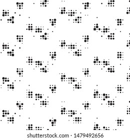 Abstract grunge grid polka dot halftone background pattern. Spotted black and white vector line illustration