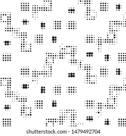 Abstract grunge grid polka dot halftone background pattern. Spotted black and white vector line illustration