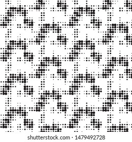 Abstract grunge grid polka dot halftone background pattern. Spotted black and white vector line illustration