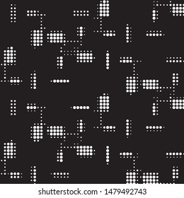 Abstract grunge grid polka dot halftone background pattern. Spotted black and white vector line illustration