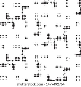 Abstract grunge grid polka dot halftone background pattern. Spotted black and white vector line illustration