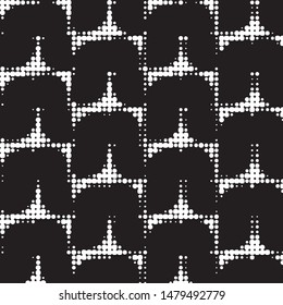 Abstract grunge grid polka dot halftone background pattern. Spotted black and white vector line illustration
