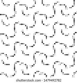 Abstract grunge grid polka dot halftone background pattern. Spotted black and white vector line illustration