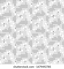 Abstract grunge grid polka dot halftone background pattern. Spotted black and white vector line illustration