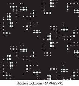 Abstract grunge grid polka dot halftone background pattern. Spotted black and white vector line illustration