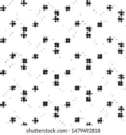 Abstract grunge grid polka dot halftone background pattern. Spotted black and white vector line illustration