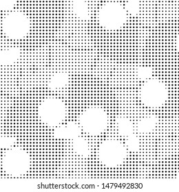 Abstract grunge grid polka dot halftone background pattern. Spotted black and white vector line illustration