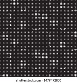 Abstract grunge grid polka dot halftone background pattern. Spotted black and white vector line illustration