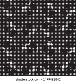 Abstract grunge grid polka dot halftone background pattern. Spotted black and white vector line illustration