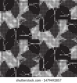 Abstract grunge grid polka dot halftone background pattern. Spotted black and white vector line illustration