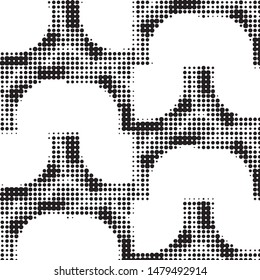 Abstract grunge grid polka dot halftone background pattern. Spotted black and white vector line illustration