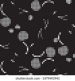 Abstract grunge grid polka dot halftone background pattern. Spotted black and white vector line illustration