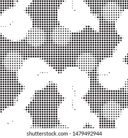 Abstract grunge grid polka dot halftone background pattern. Spotted black and white vector line illustration