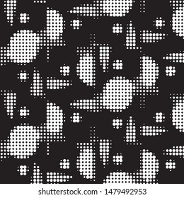 Abstract grunge grid polka dot halftone background pattern. Spotted black and white vector line illustration